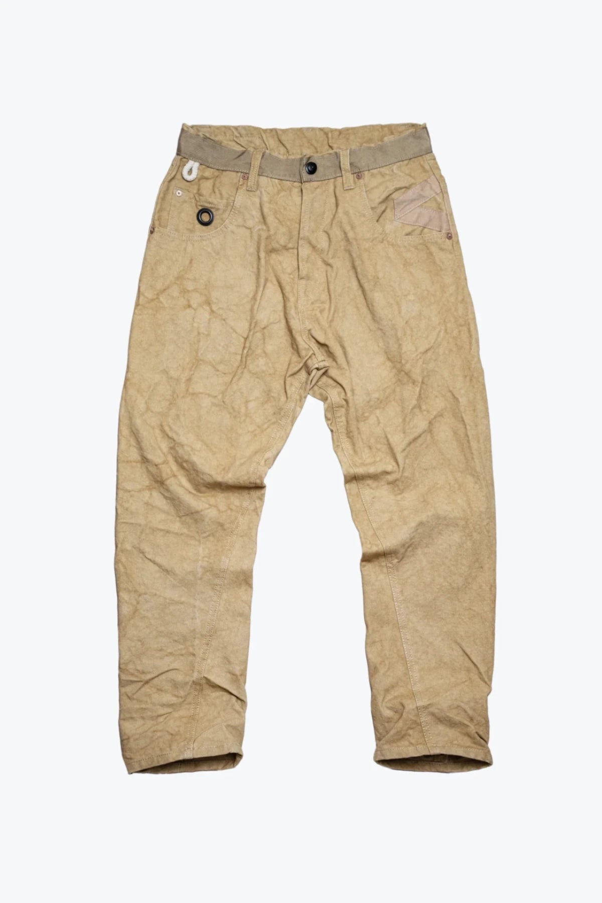 MEN'S DESIGNER SAND CANVAS CARROT PANTS – UPCYCLED MILITARY CANVAS