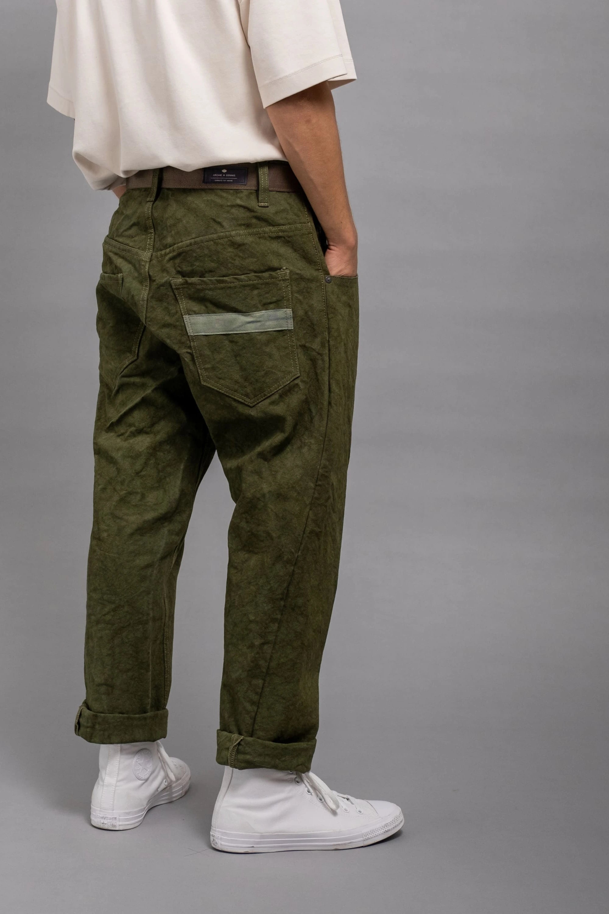 MEN'S DESIGNER GREEN GARAGE PANTS – CANVAS COTTON PANTS - ARCHIE