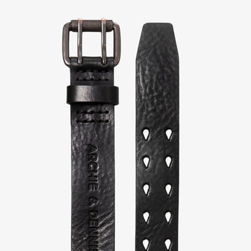 DOUBLE PRONG BLACK LEATHER BELT