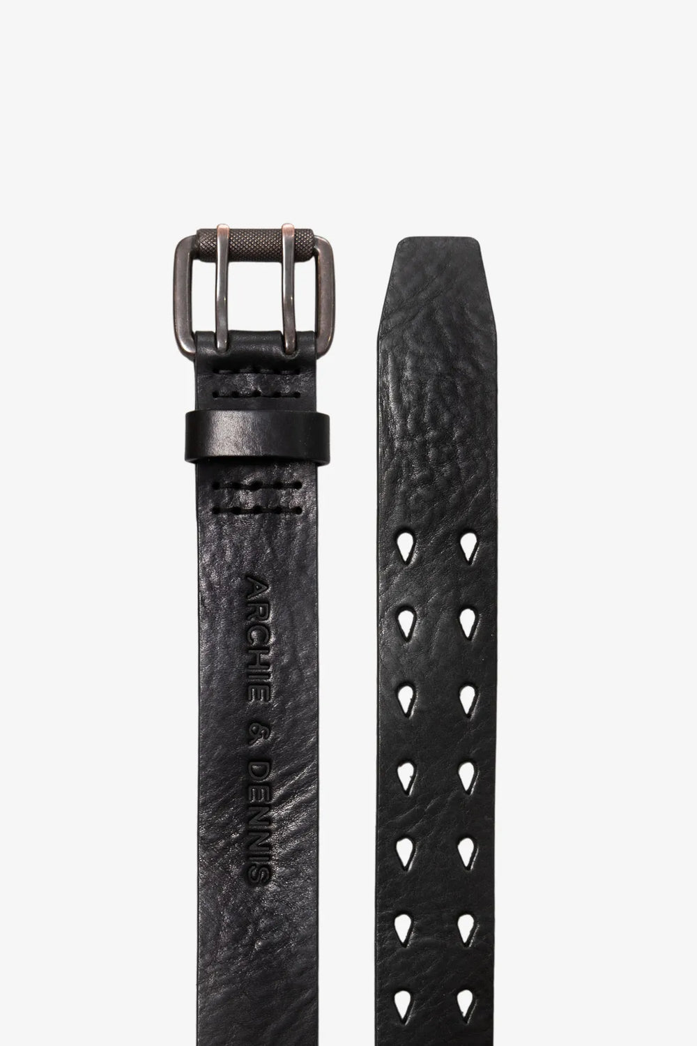DOUBLE PRONG BLACK LEATHER BELT