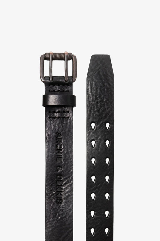 DOUBLE PRONG BLACK LEATHER BELT