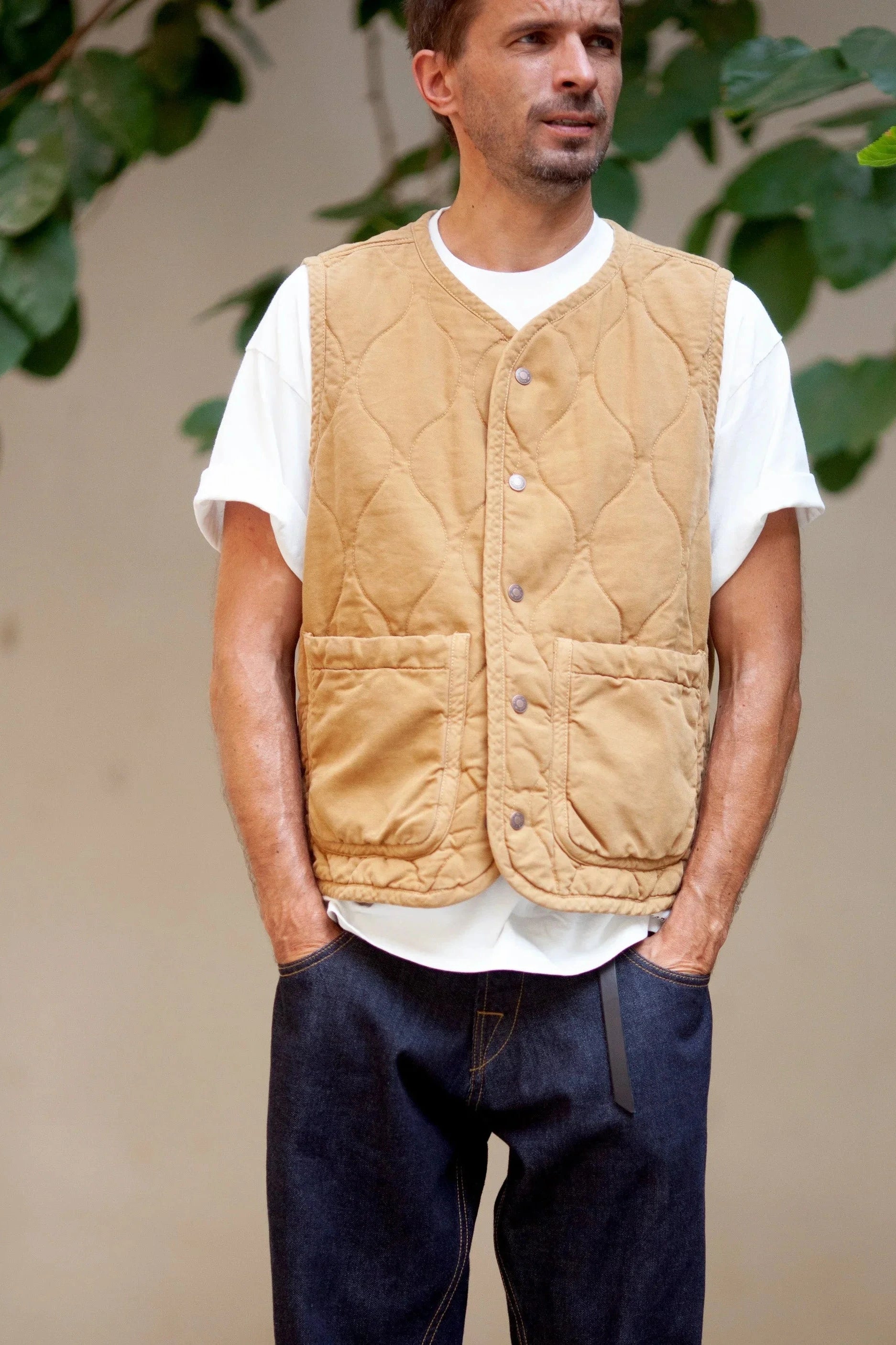 MEN'S DESIGNER MUSTARD QUILTED VEST – PADDED COTTON VEST - ARCHIE MEN'S DESIGNER MUSTARD QUILTED VEST – PADDED COTTON VEST - ARCHIE