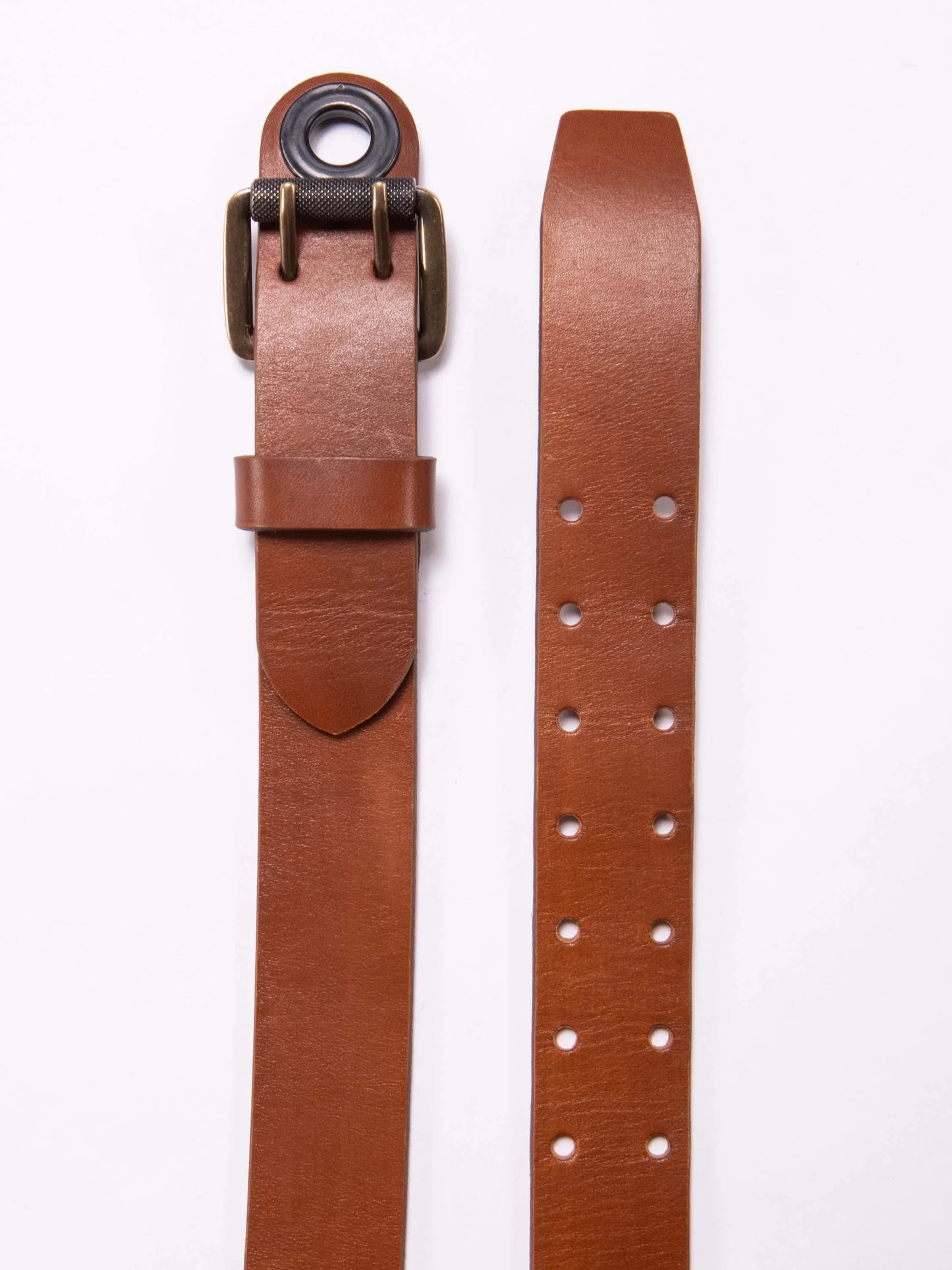 DOUBLE PRONG BROWN LEATHER BELT - HAVIE MNFCT.