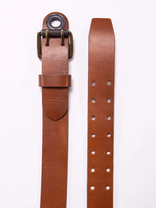 DOUBLE PRONG BROWN LEATHER BELT - HAVIE MNFCT.