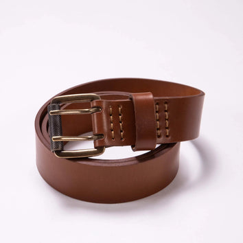 DOUBLE PRONG BROWN LEATHER BELT - HAVIE MNFCT.