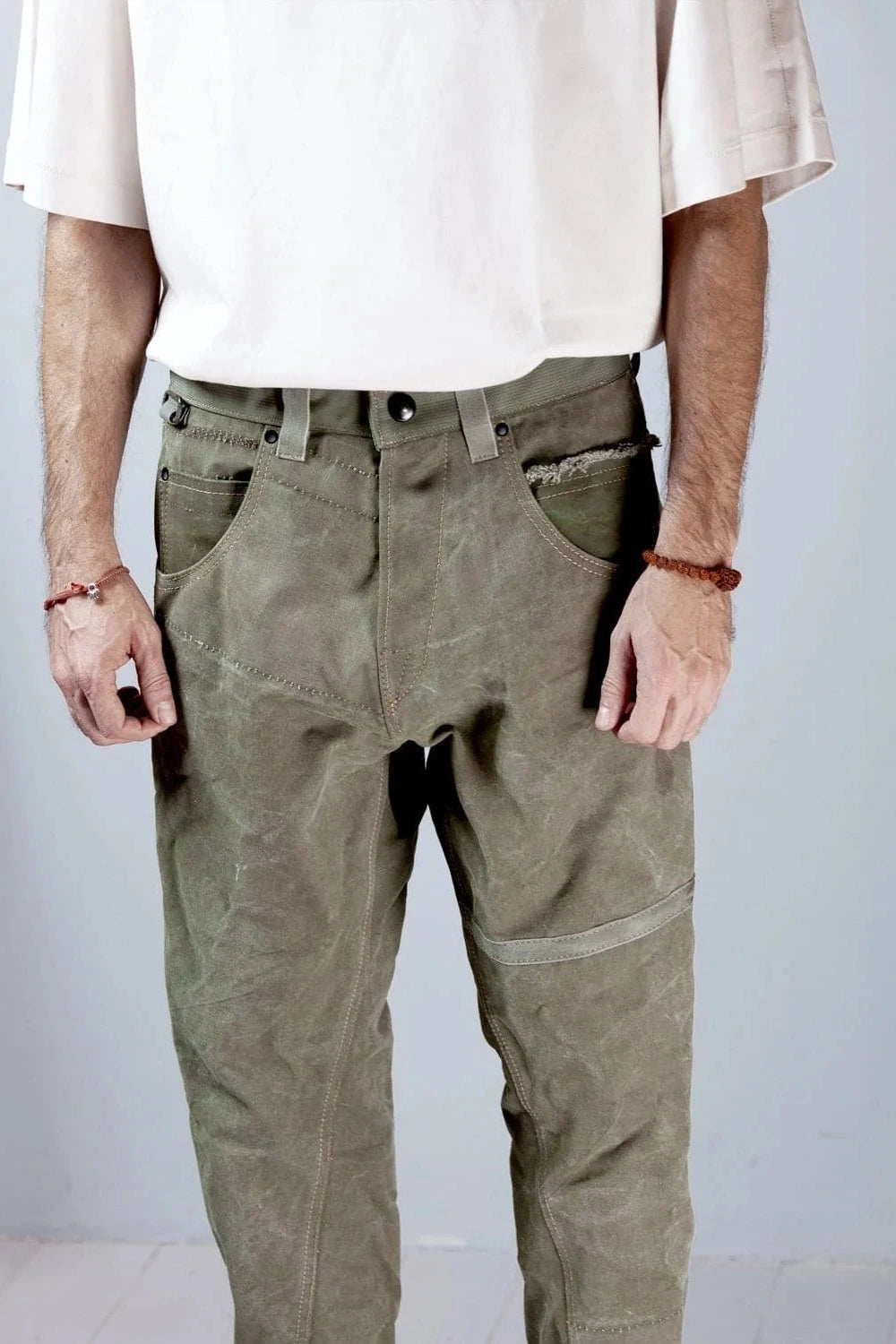 MEN'S DESIGNER ARMY CARROT PANTS – UPCYCLED MILITARY CANVAS PANTS