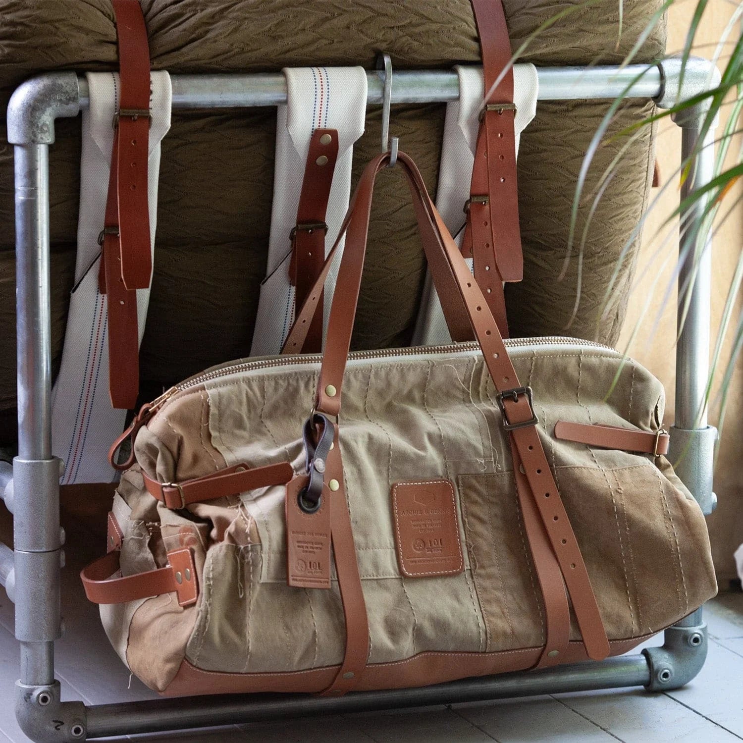 MEN'S DESIGNER ARMY WEEKENDER [3.0] – UPCYCLED NYLON & LEATHER BAG