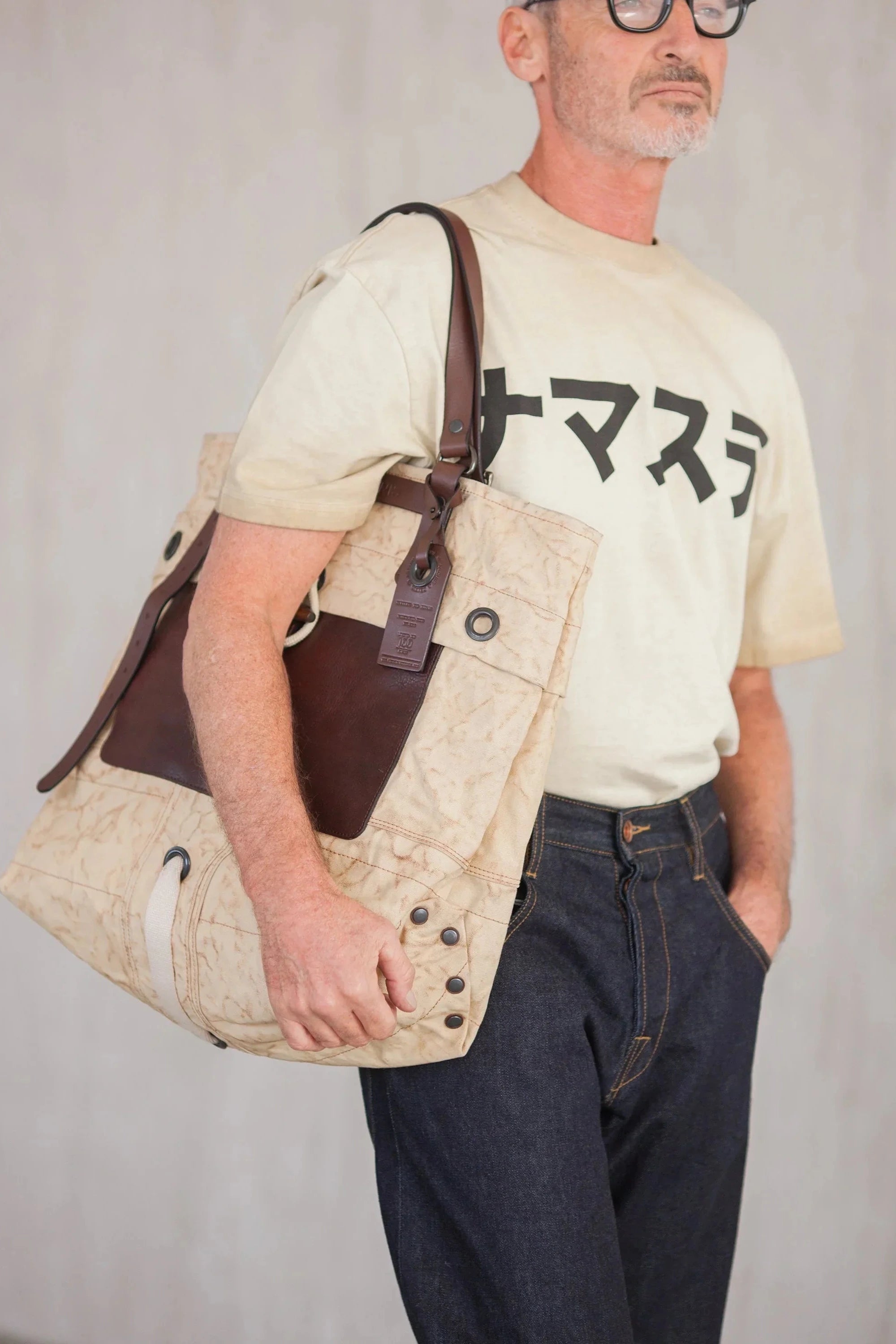 MEN'S DESIGNER STONE BENZIN TOTE – HEAVY‑DUTY CANVAS & LEATHER